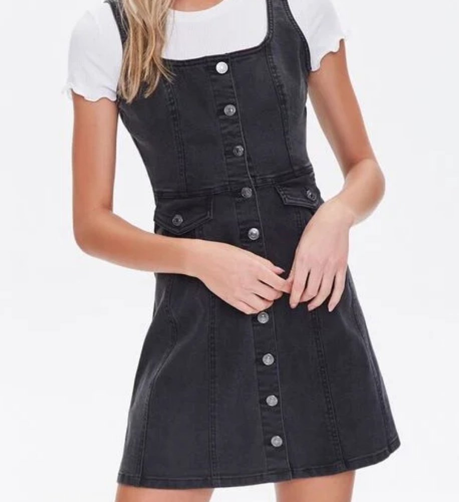 F21 Black Denim Dress sz L - Picture 4 of 7